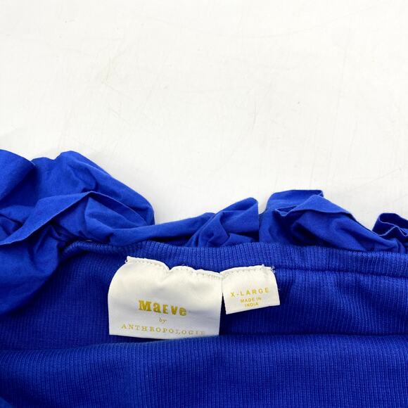 Anthropologie Maeve Blue RIbbed Strapless Ruffle Top - Picture 4 of 5